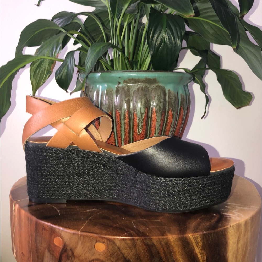 Lucky Brand Platform Sandals black and brown
